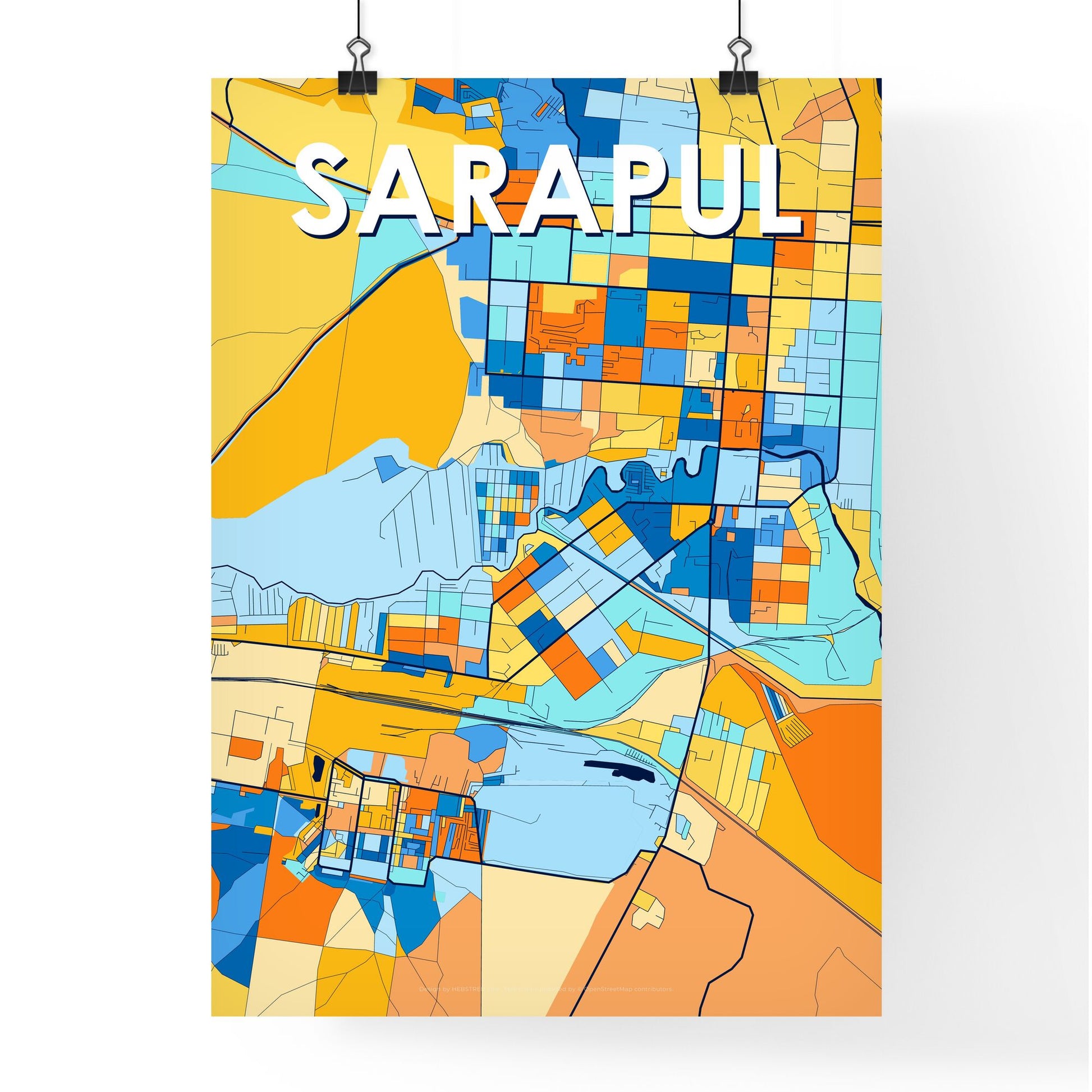 SARAPUL RUSSIA Vibrant Colorful Art Map Poster Blue Orange