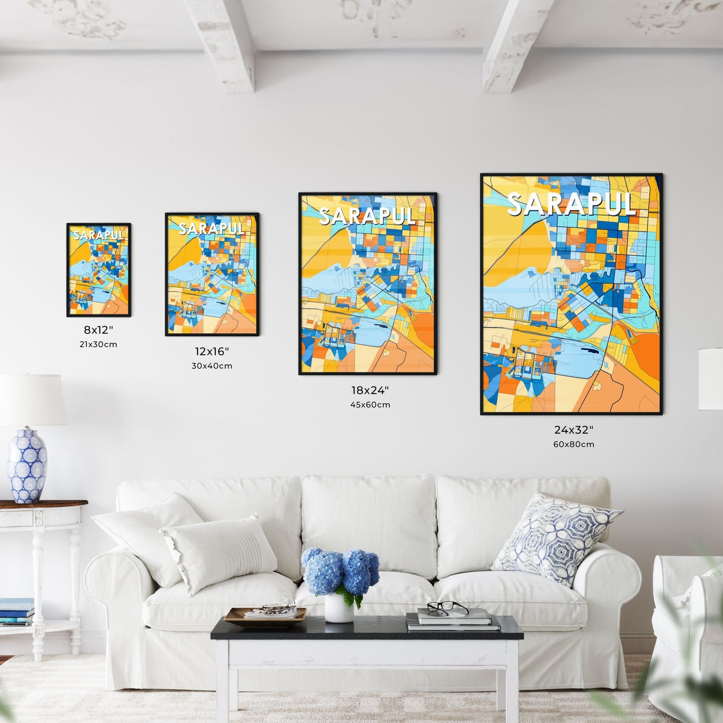 SARAPUL RUSSIA Vibrant Colorful Art Map Poster Blue Orange