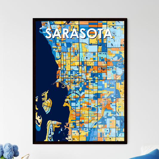 SARASOTA FLORIDA Vibrant Colorful Art Map Poster Blue Orange