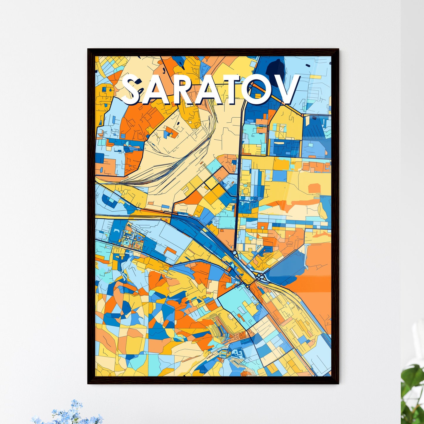 SARATOV RUSSIA Vibrant Colorful Art Map Poster Blue Orange