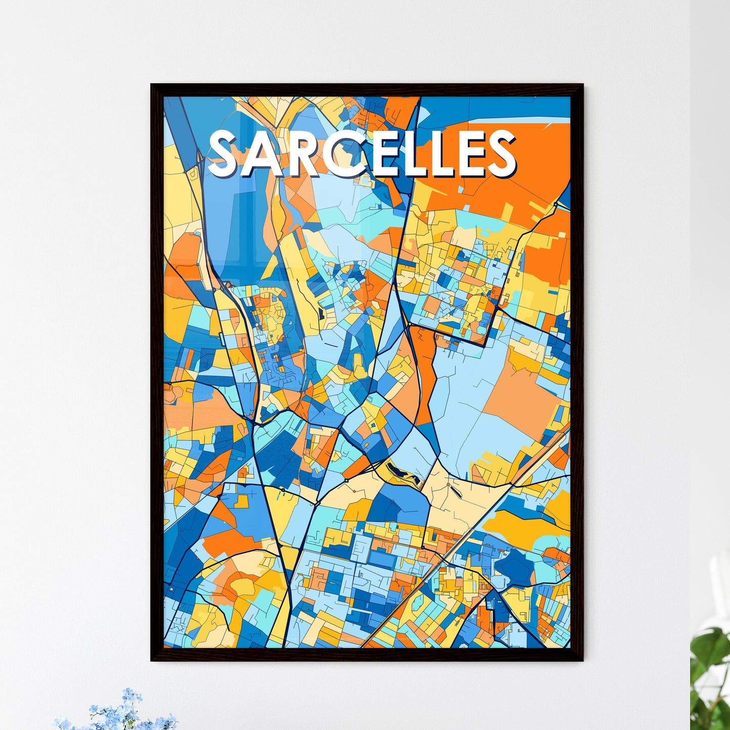 SARCELLES FRANCE Vibrant Colorful Art Map Poster Blue Orange