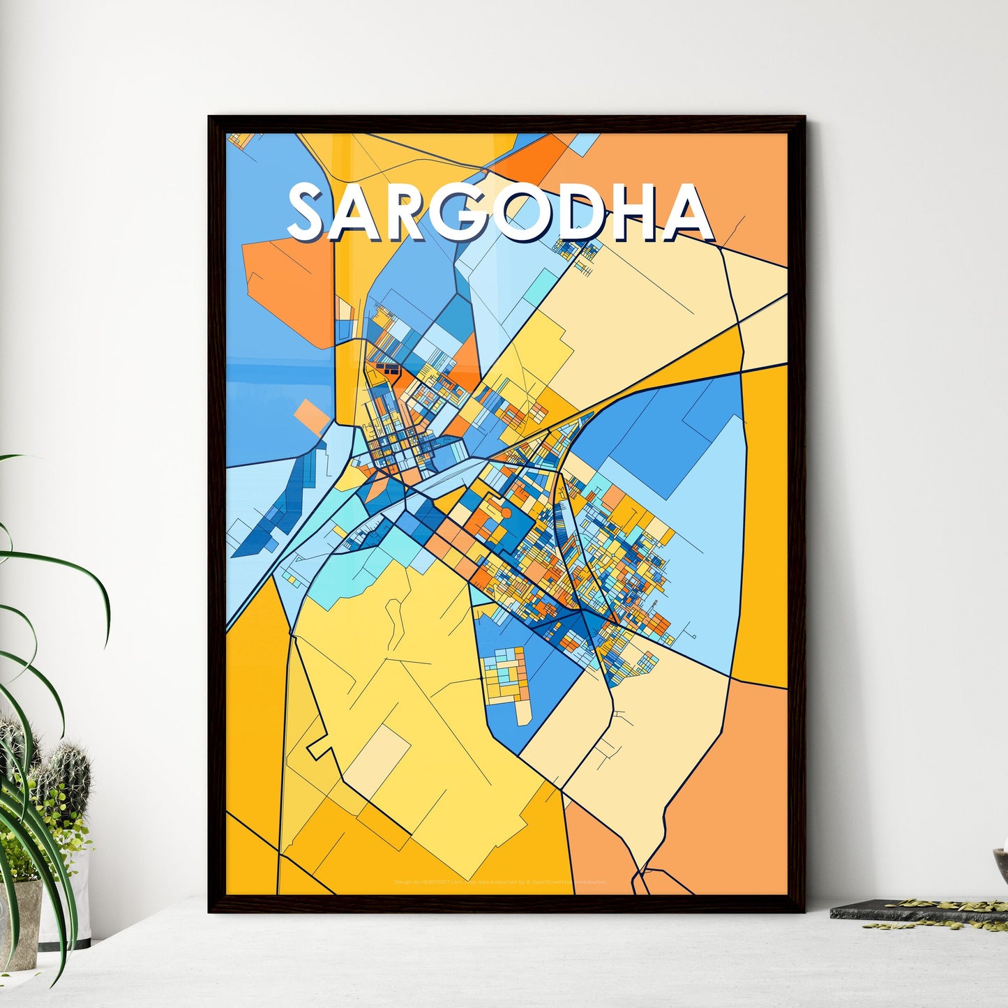 SARGODHA PAKISTAN Vibrant Colorful Art Map Poster Blue Orange