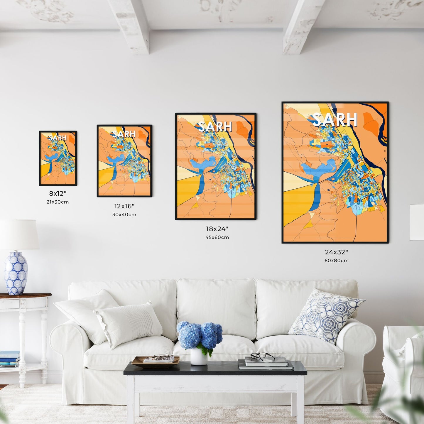 SARH CHAD Vibrant Colorful Art Map Poster Blue Orange