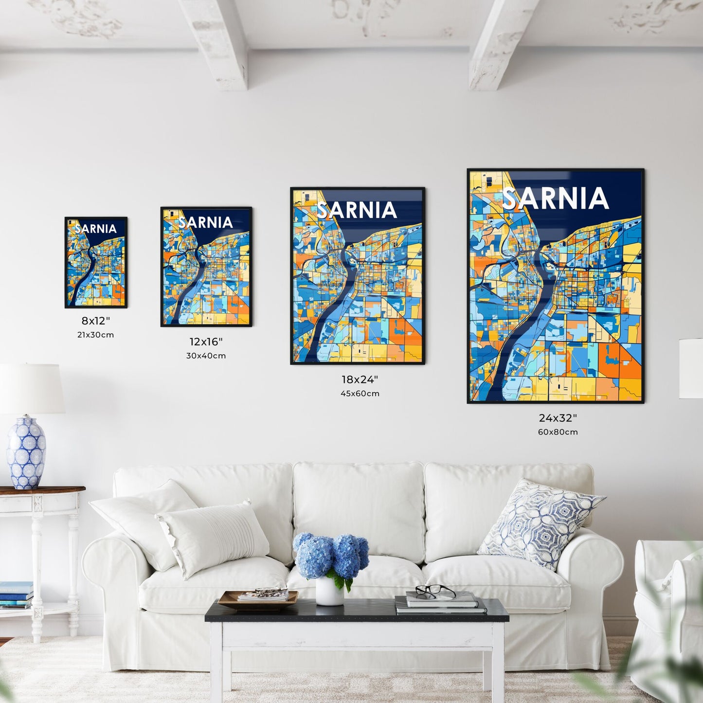 SARNIA CANADA Vibrant Colorful Art Map Poster Blue Orange