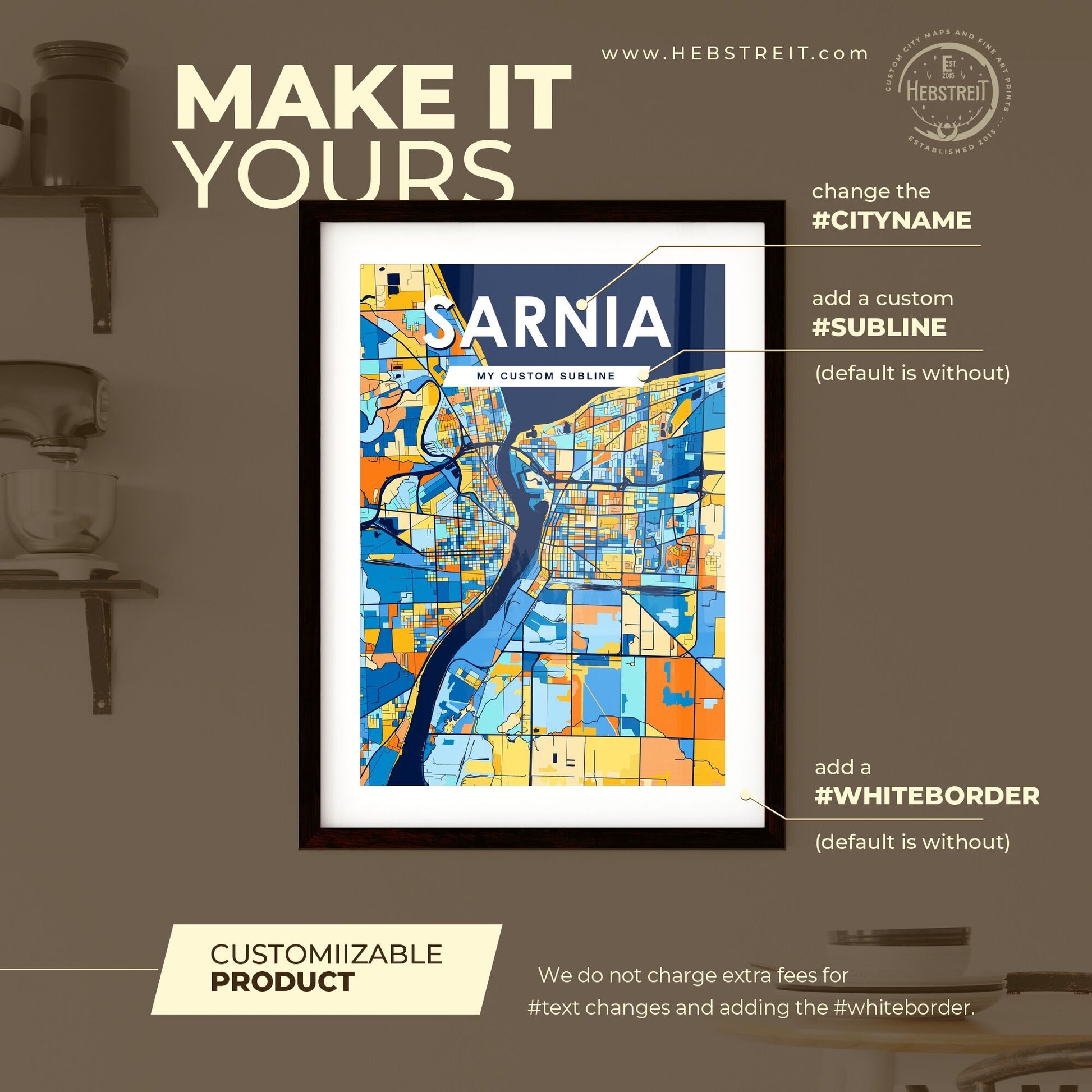 SARNIA CANADA Vibrant Colorful Art Map Poster Blue Orange