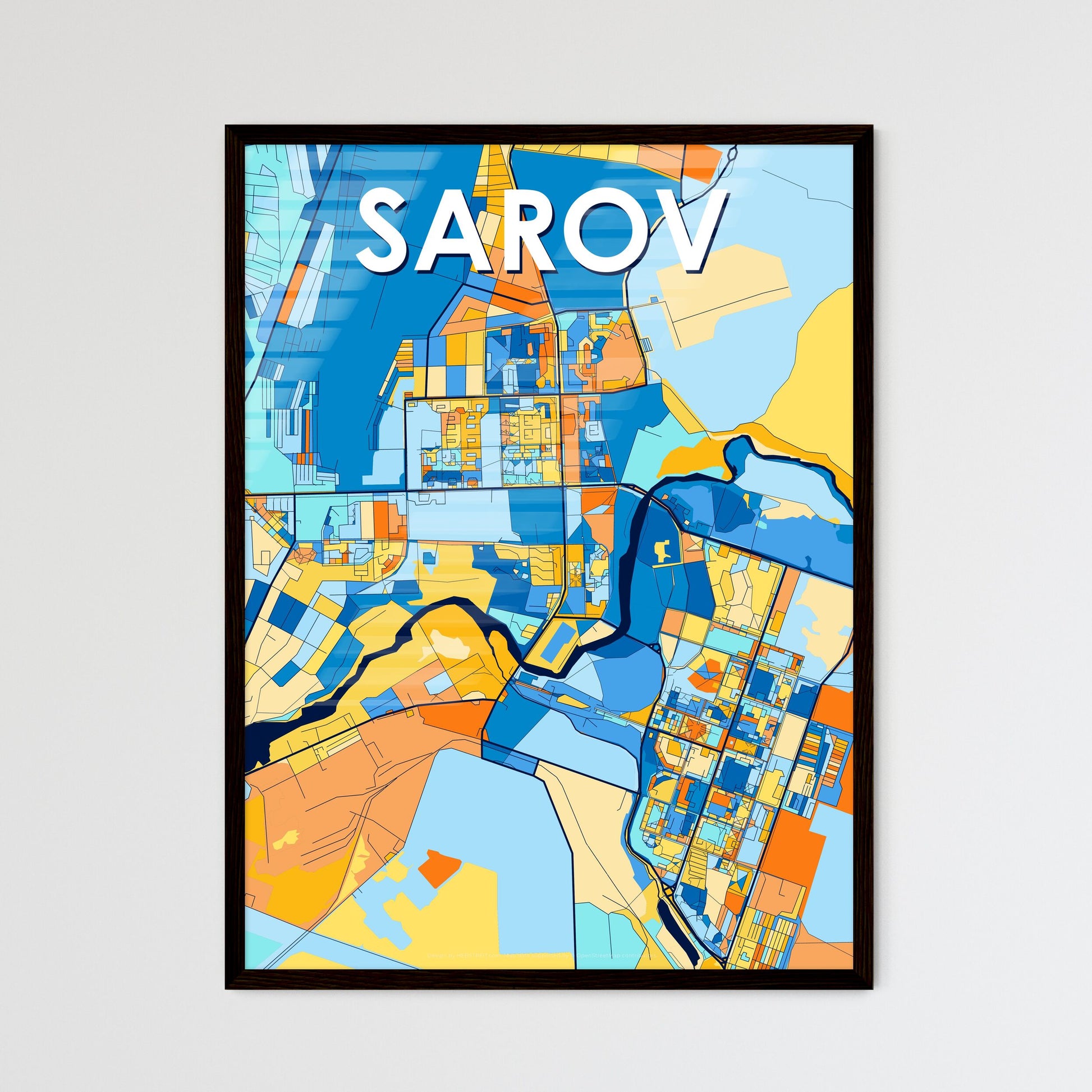 SAROV RUSSIA Vibrant Colorful Art Map Poster Blue Orange