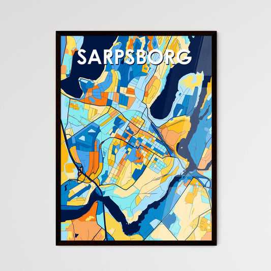 SARPSBORG NORWAY Vibrant Colorful Art Map Poster Blue Orange