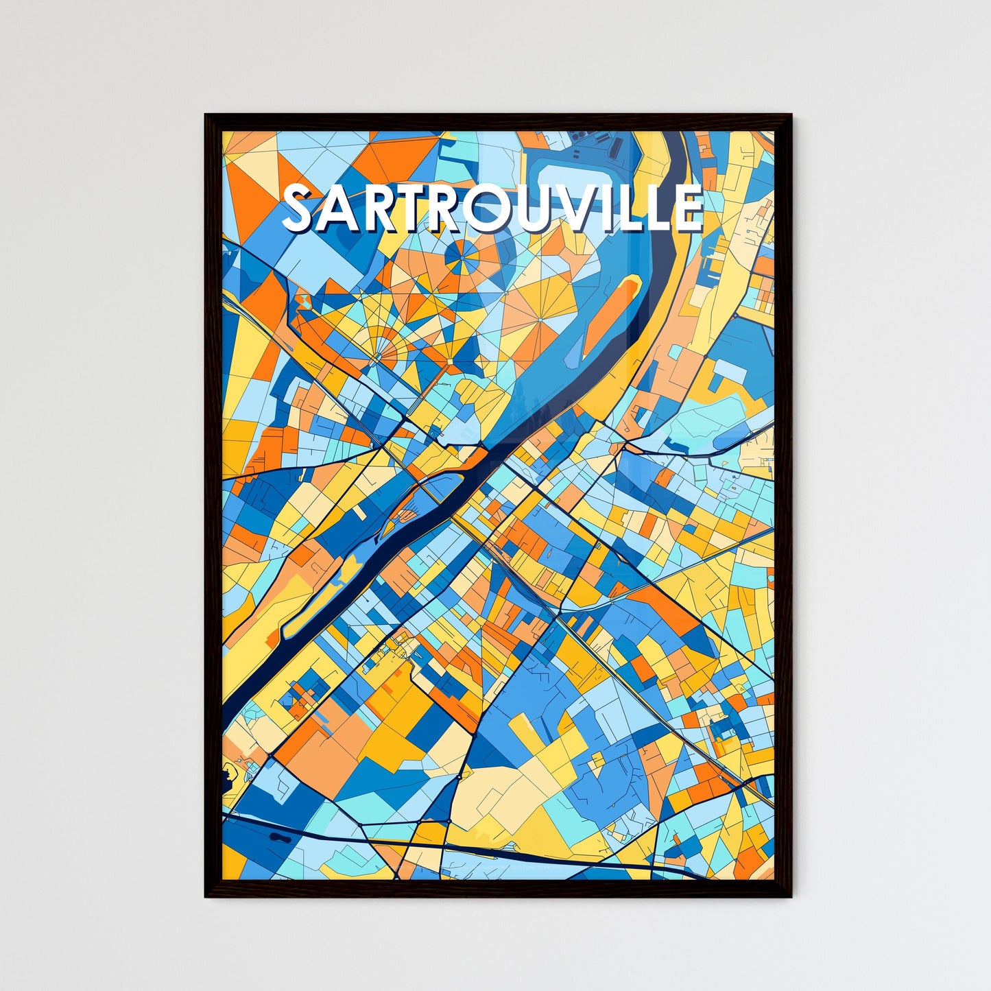 SARTROUVILLE FRANCE Vibrant Colorful Art Map Poster Blue Orange