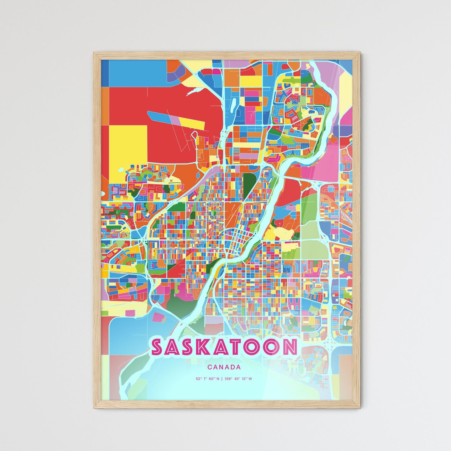 Colorful Saskatoon Canada Fine Art Map Crazy Colors