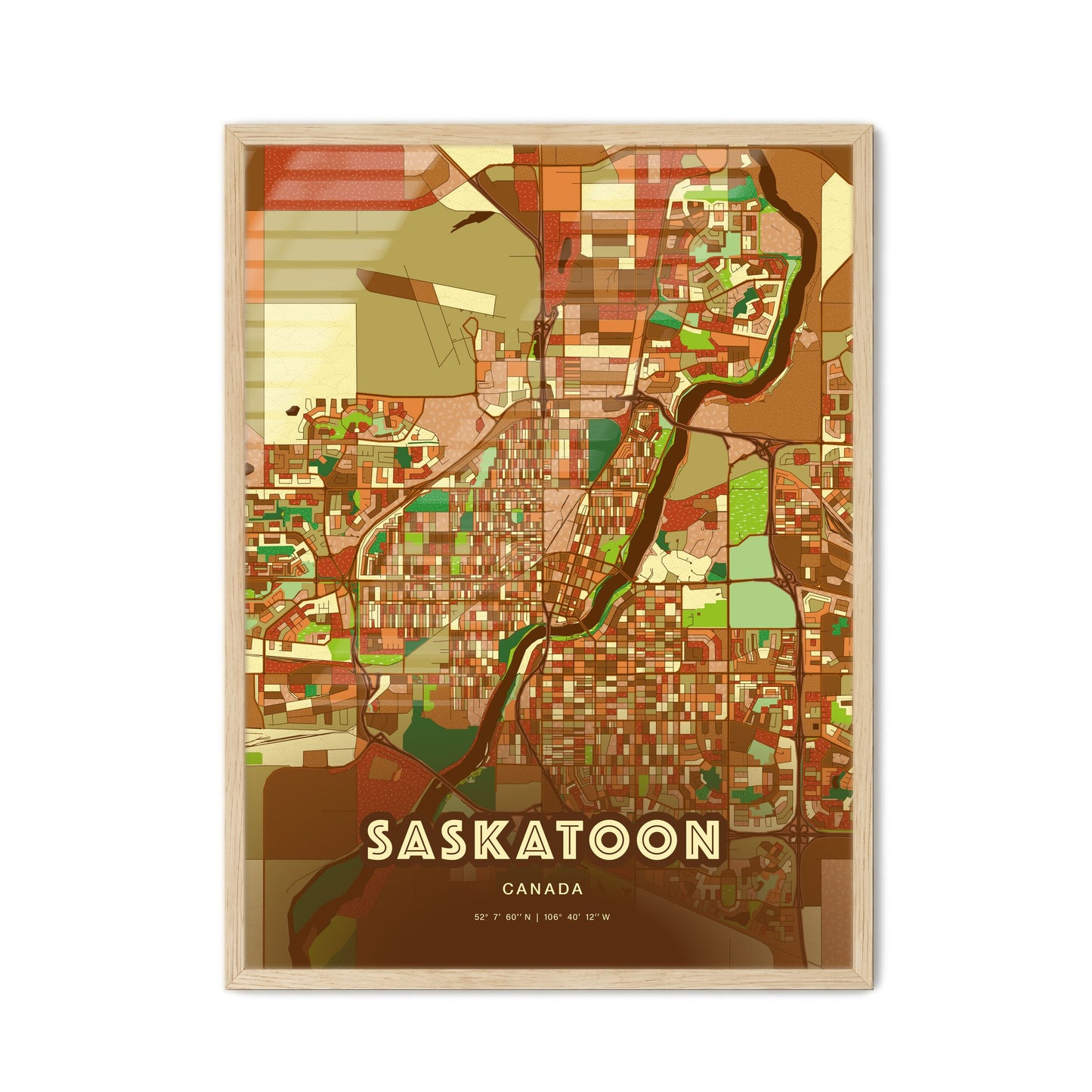 Colorful Saskatoon Canada Fine Art Map Farmhouse