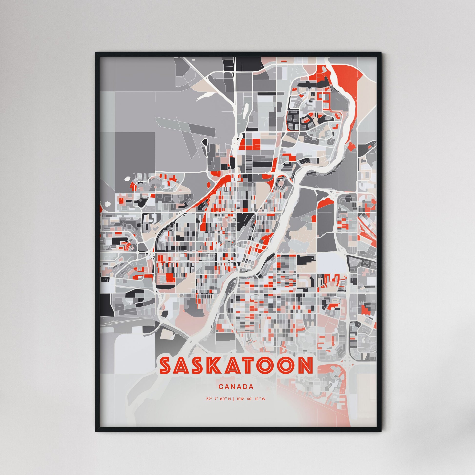 Colorful Saskatoon Canada Fine Art Map Modern Expressive