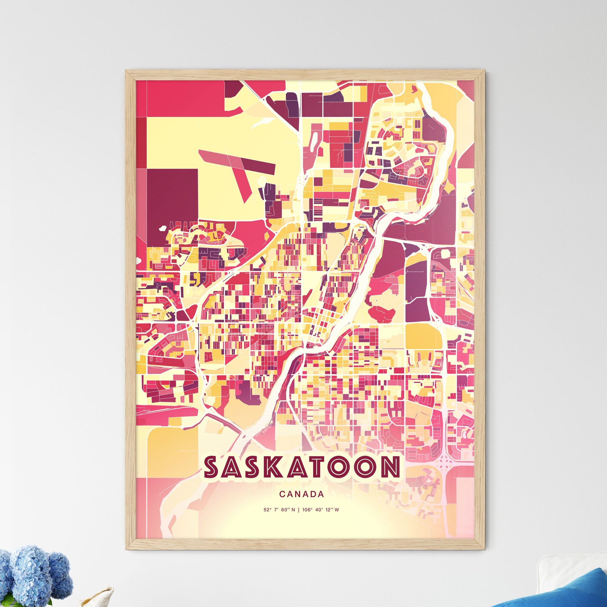 Colorful Saskatoon Canada Fine Art Map Hot Red