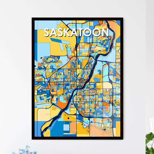 SASKATOON CANADA Vibrant Colorful Art Map Poster Blue Orange