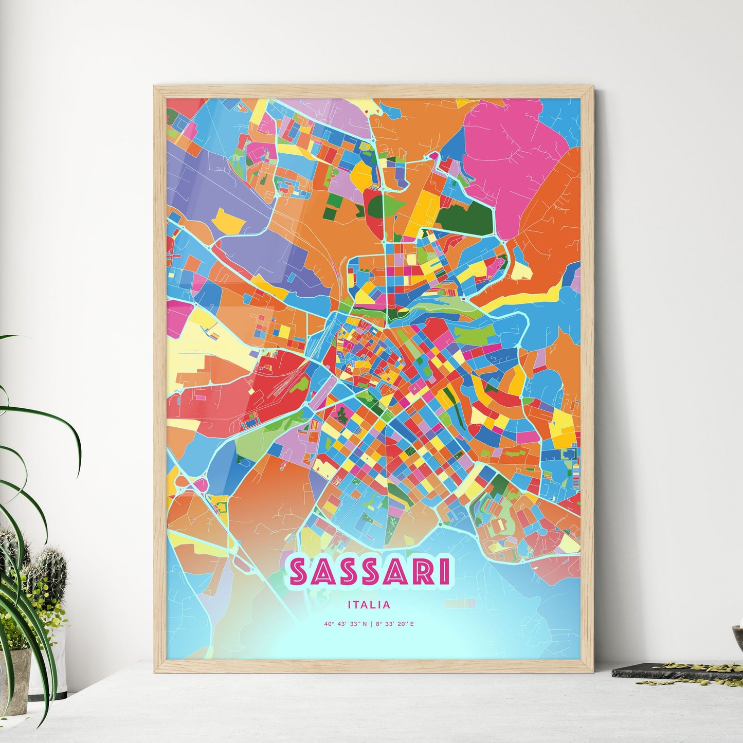 Colorful Sassari Italy Fine Art Map Crazy Colors