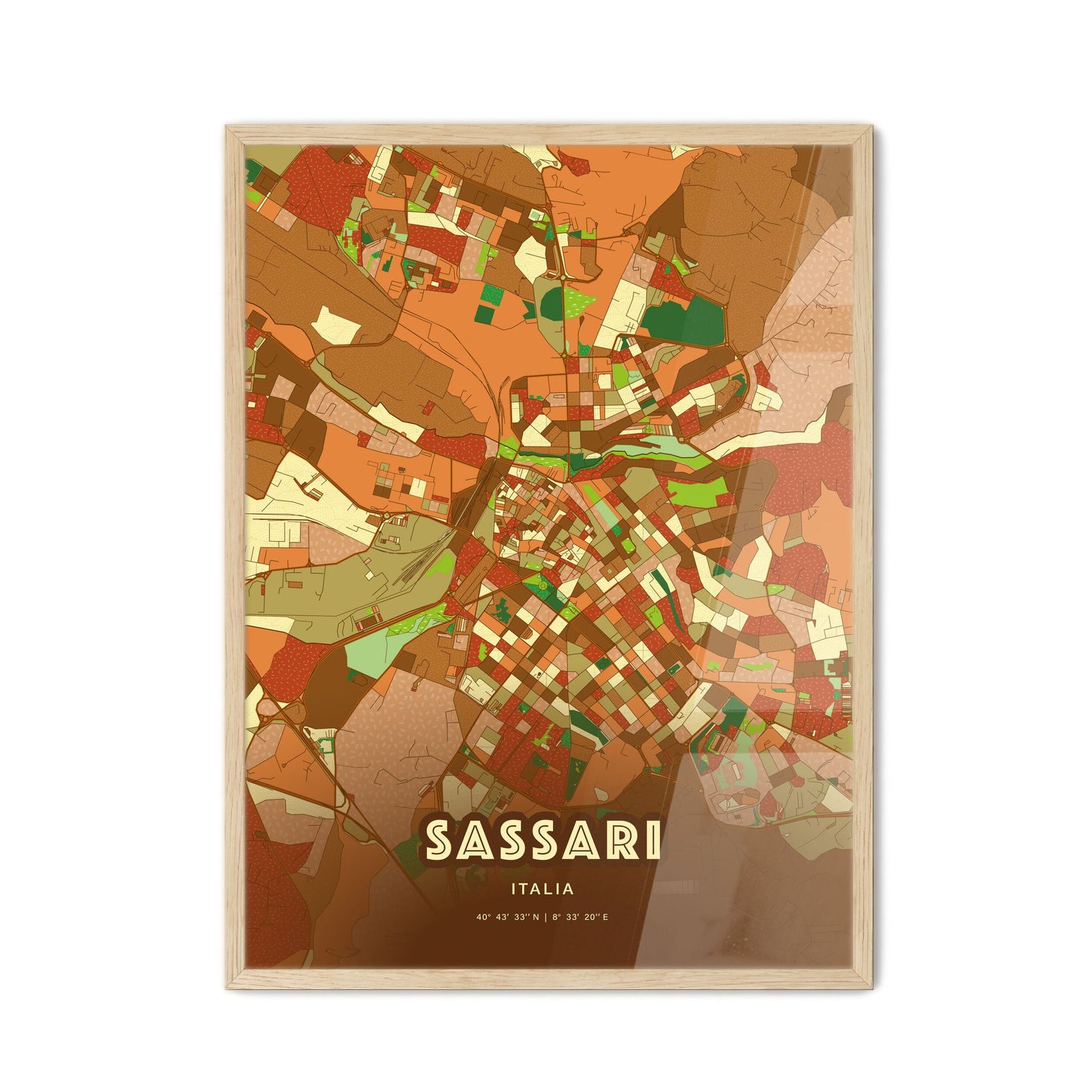 Colorful Sassari Italy Fine Art Map Farmhouse