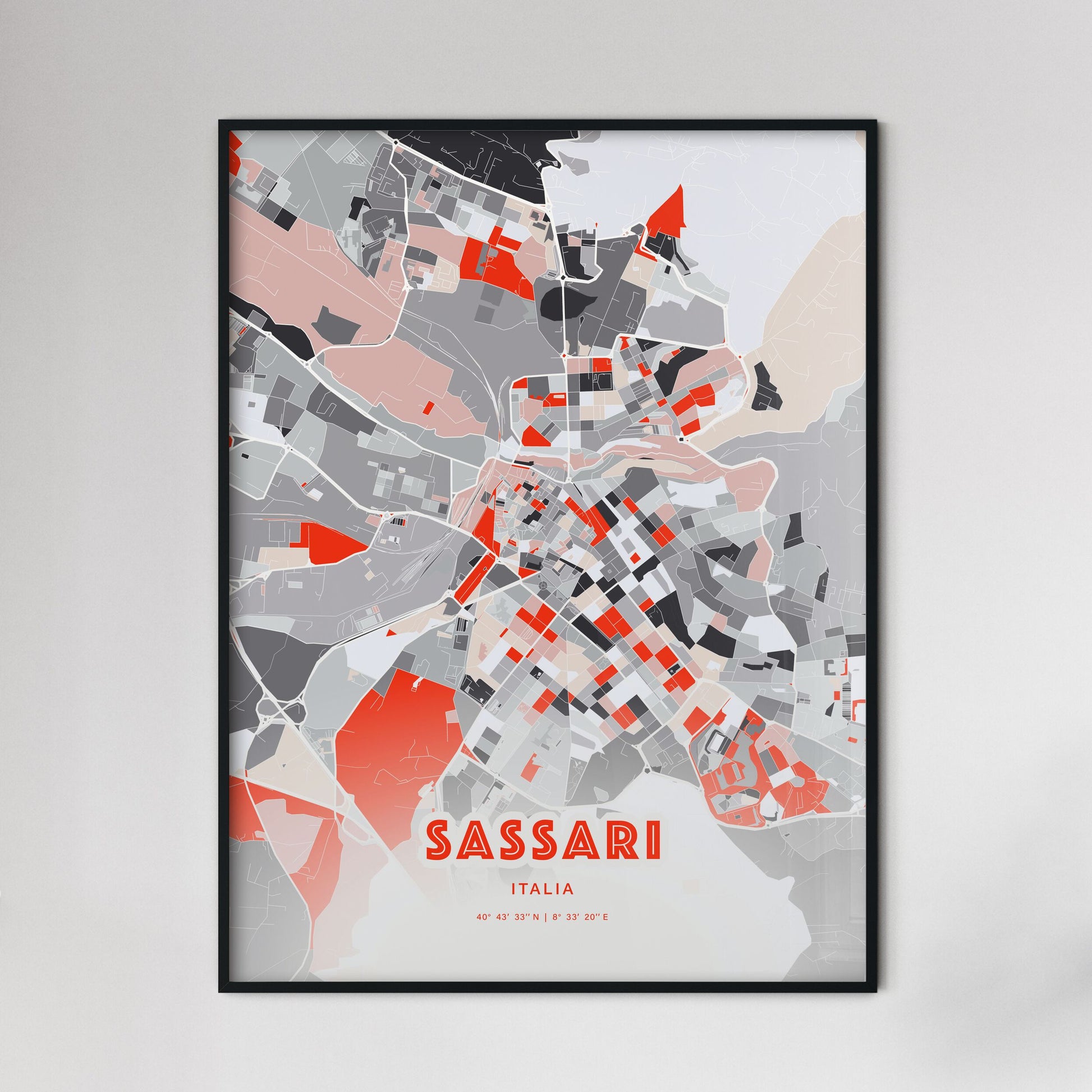 Colorful Sassari Italy Fine Art Map Modern Expressive