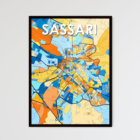 SASSARI ITALY Vibrant Colorful Art Map Poster Blue Orange