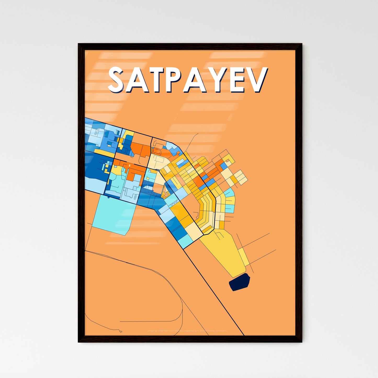 SATPAYEV KAZAKHSTAN Vibrant Colorful Art Map Poster Blue Orange