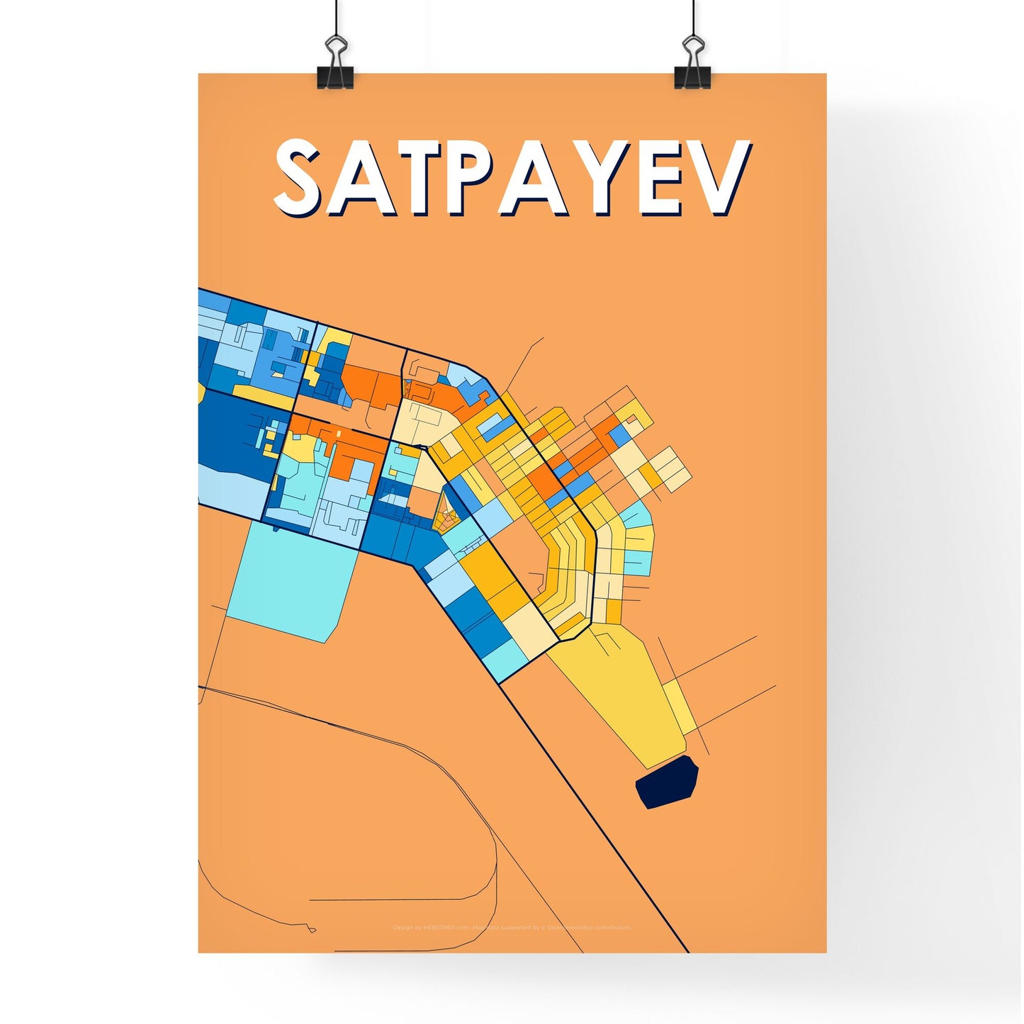 SATPAYEV KAZAKHSTAN Vibrant Colorful Art Map Poster Blue Orange