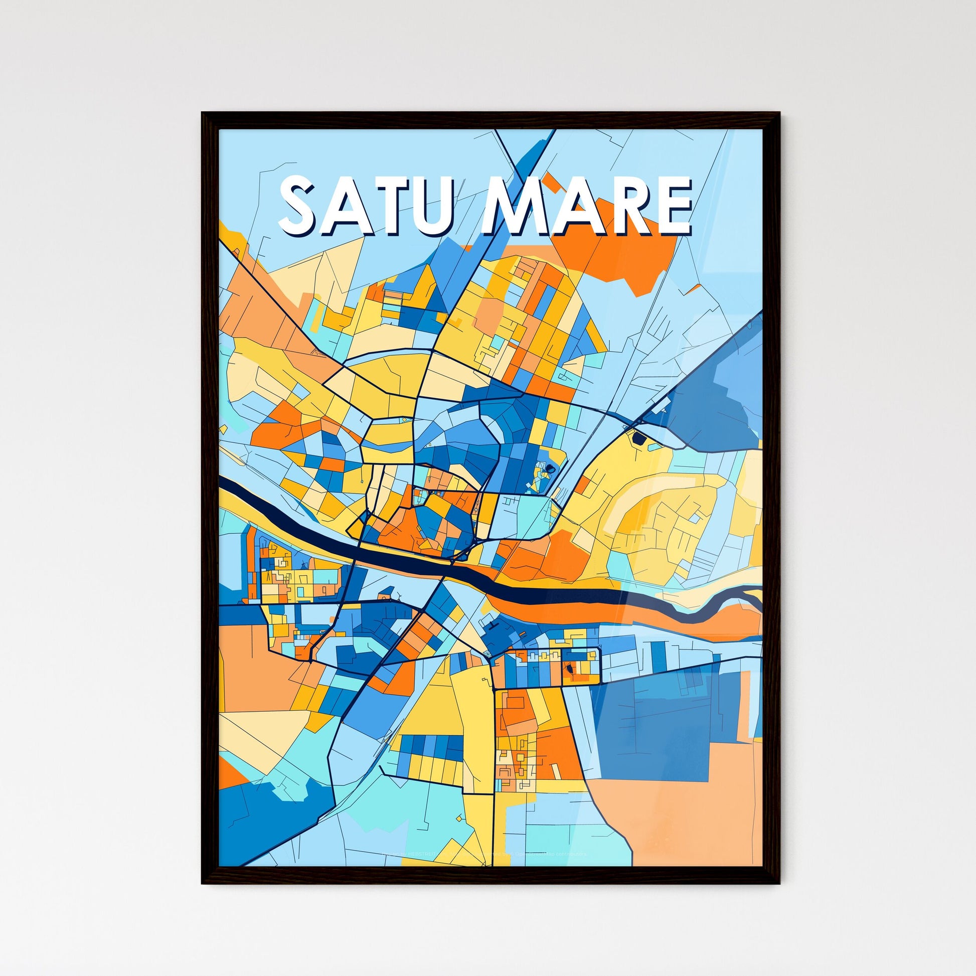 SATU MARE ROMANIA Vibrant Colorful Art Map Poster Blue Orange