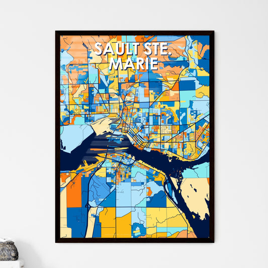 SAULT STE. MARIE CANADA Vibrant Colorful Art Map Poster Blue Orange