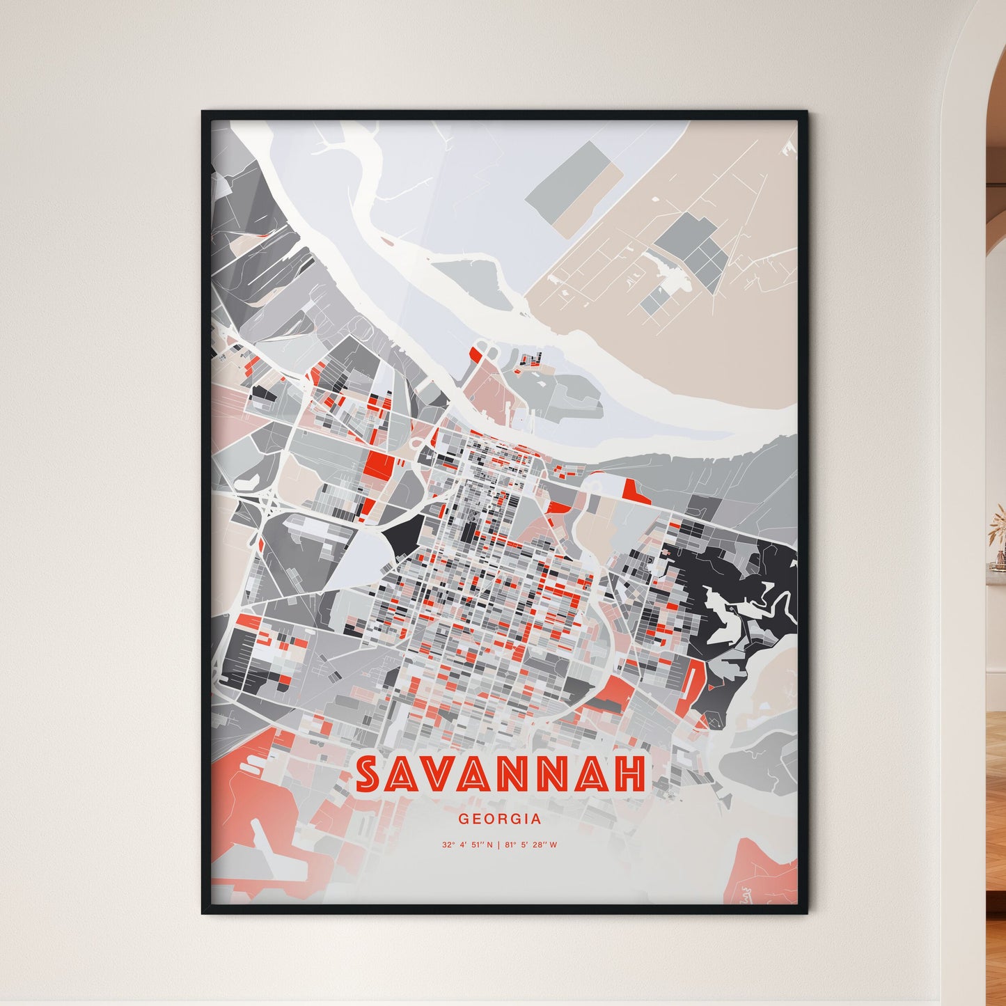 Colorful Savannah Georgia Fine Art Map Modern Expressive