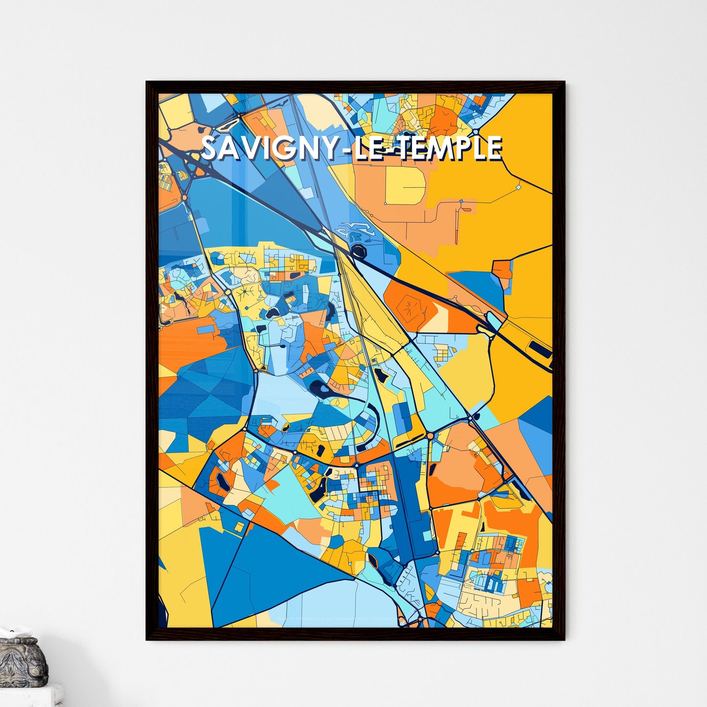 SAVIGNY-LE-TEMPLE FRANCE Vibrant Colorful Art Map Poster Blue Orange