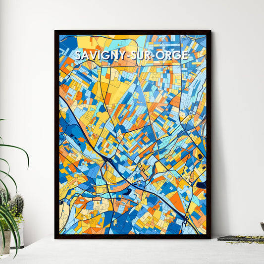 SAVIGNY-SUR-ORGE FRANCE Vibrant Colorful Art Map Poster Blue Orange