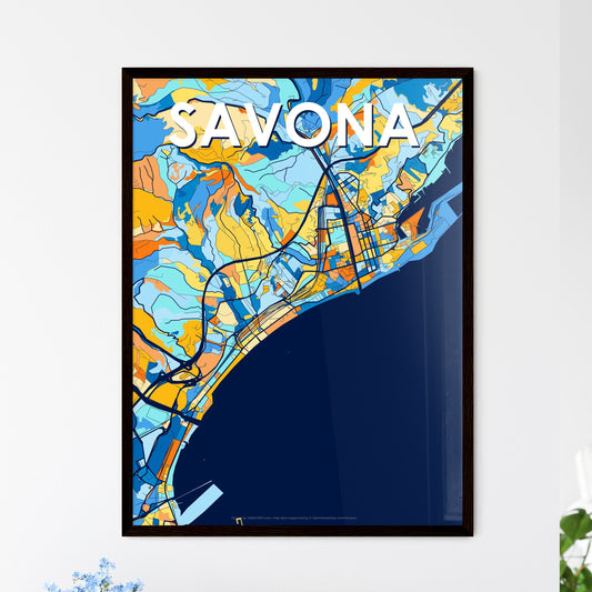 SAVONA ITALY Vibrant Colorful Art Map Poster Blue Orange