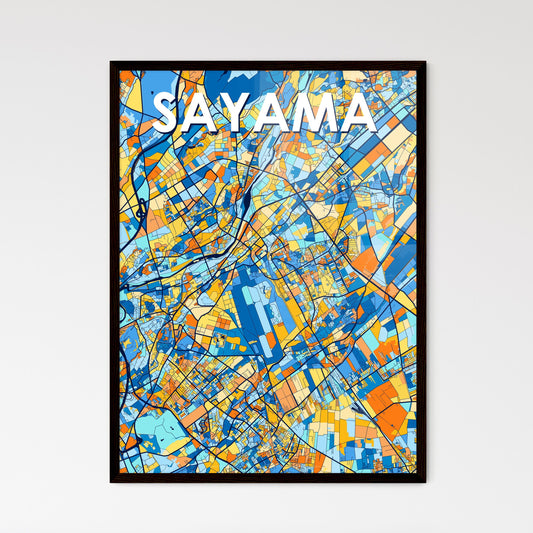 SAYAMA JAPAN Vibrant Colorful Art Map Poster Blue Orange