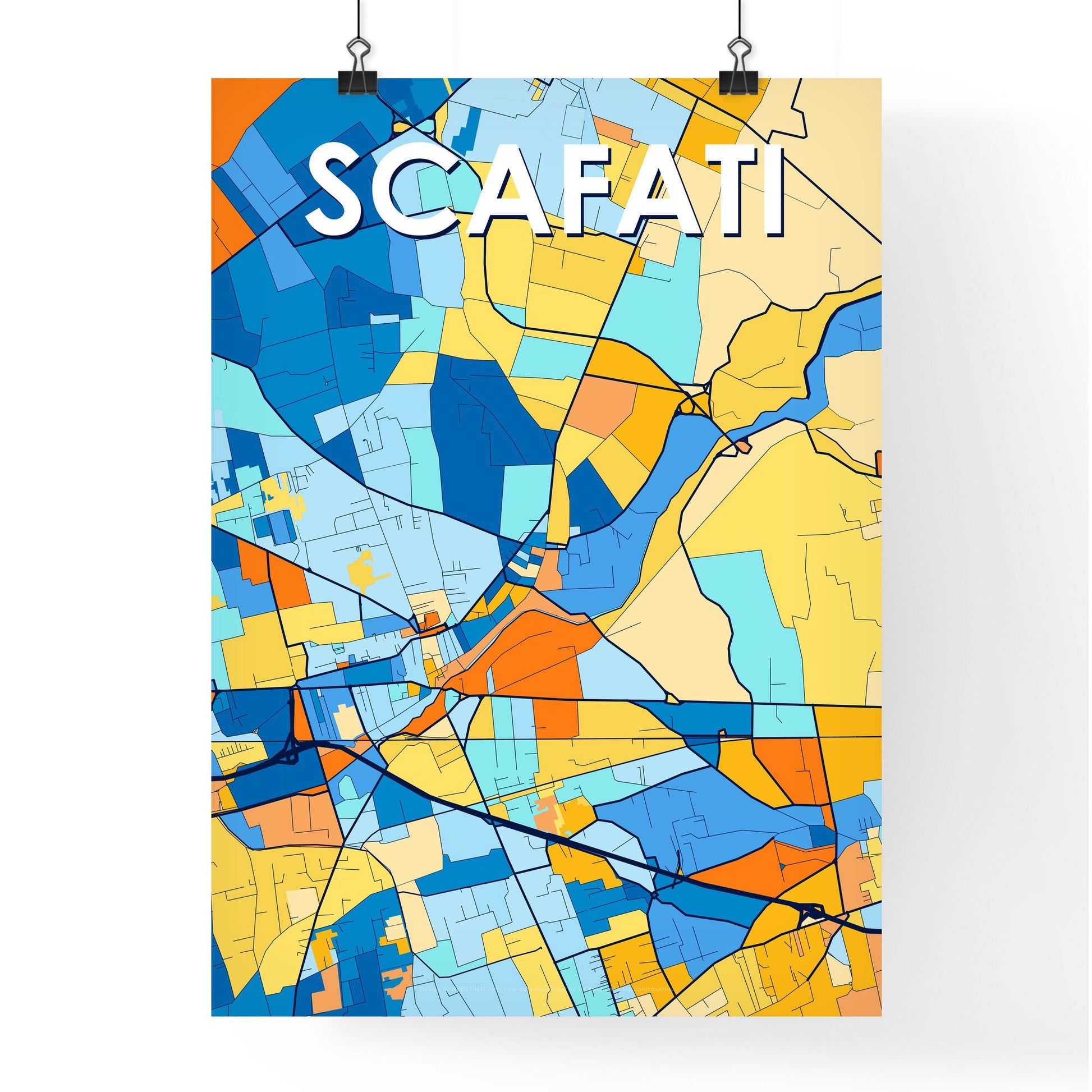 SCAFATI ITALY Vibrant Colorful Art Map Poster Blue Orange