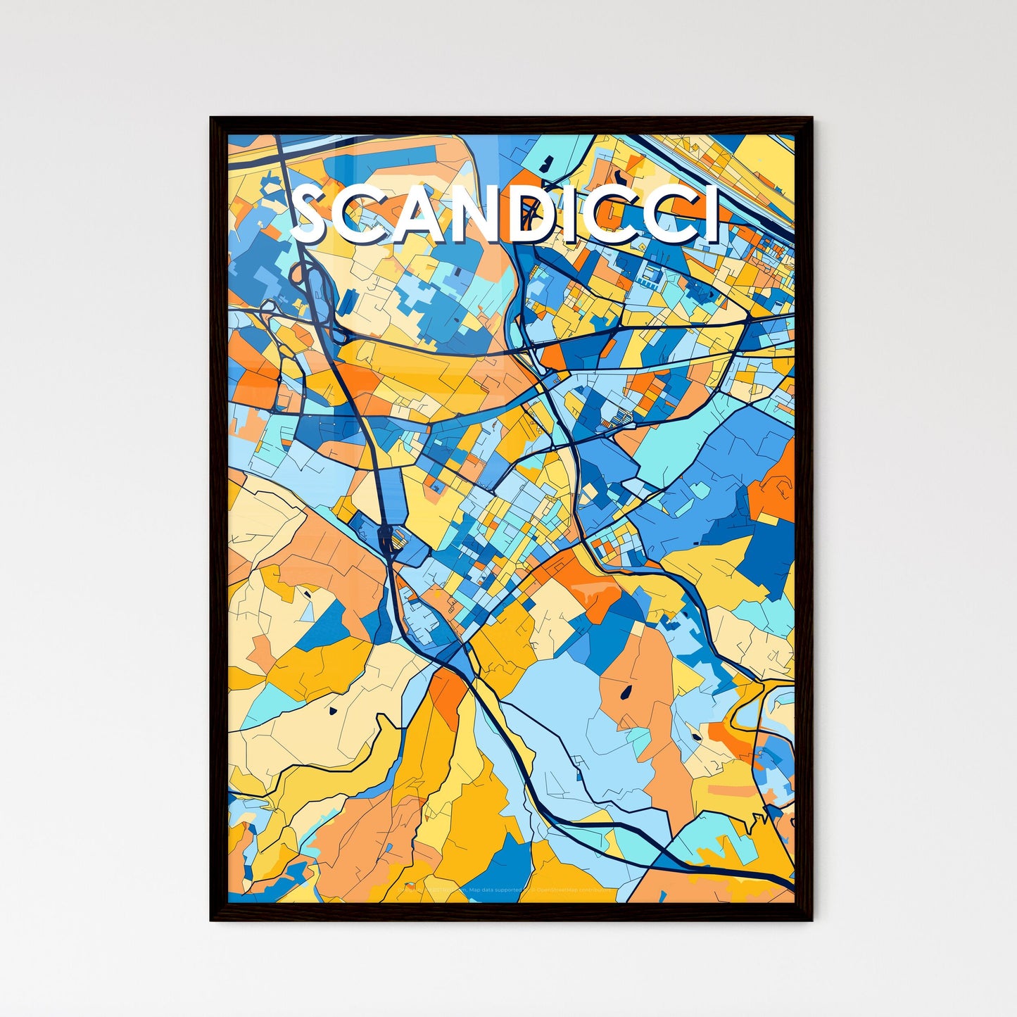 SCANDICCI ITALY Vibrant Colorful Art Map Poster Blue Orange