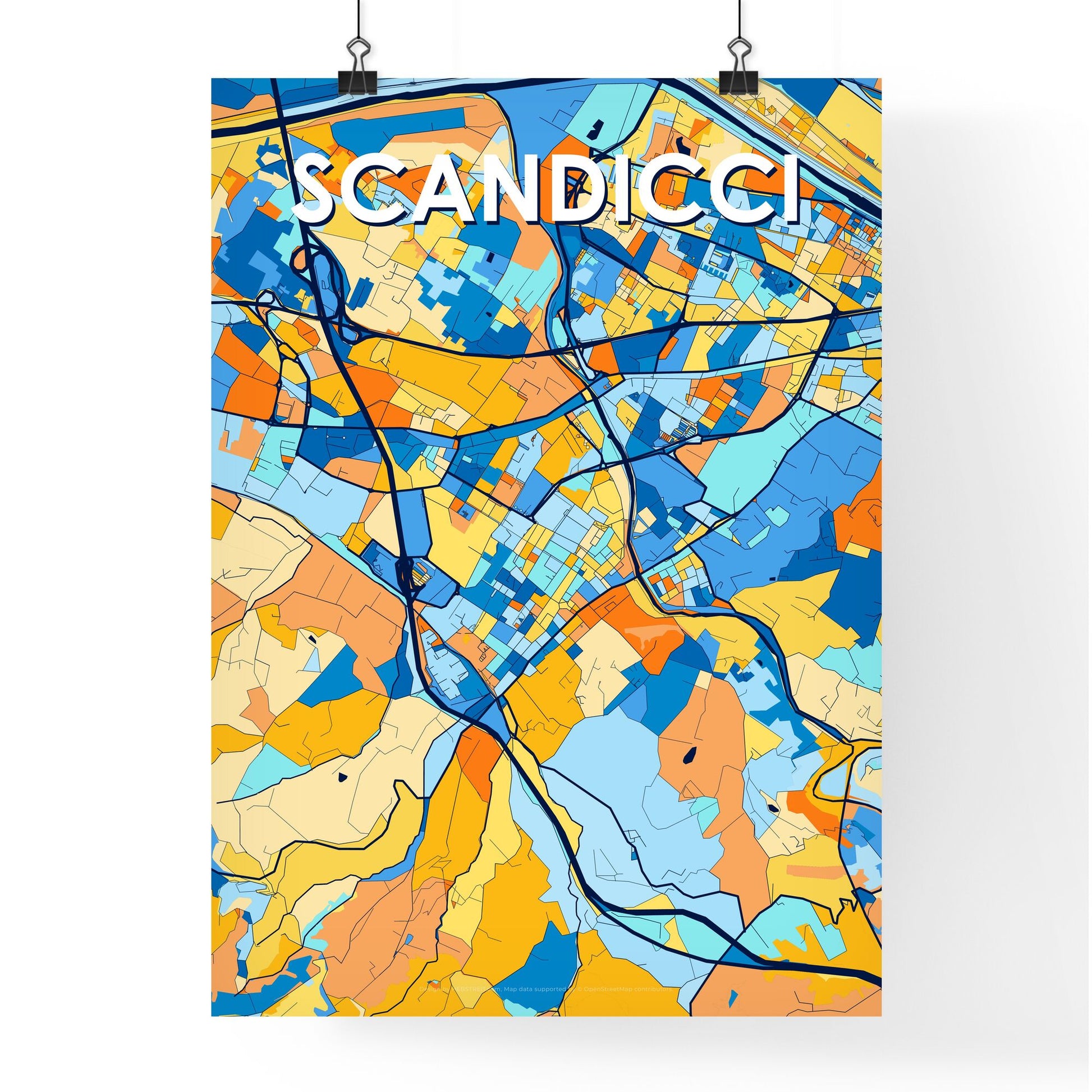 SCANDICCI ITALY Vibrant Colorful Art Map Poster Blue Orange