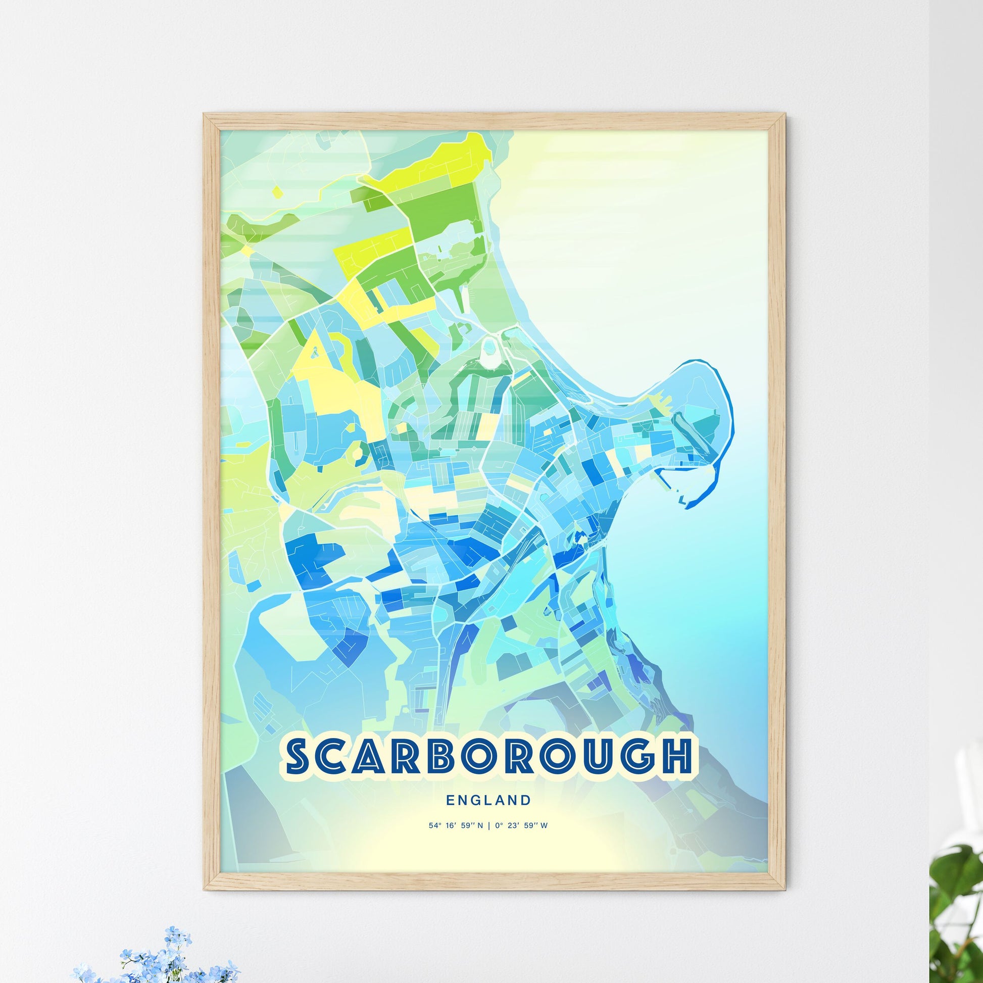 Colorful Scarborough England Fine Art Map Cool Blue
