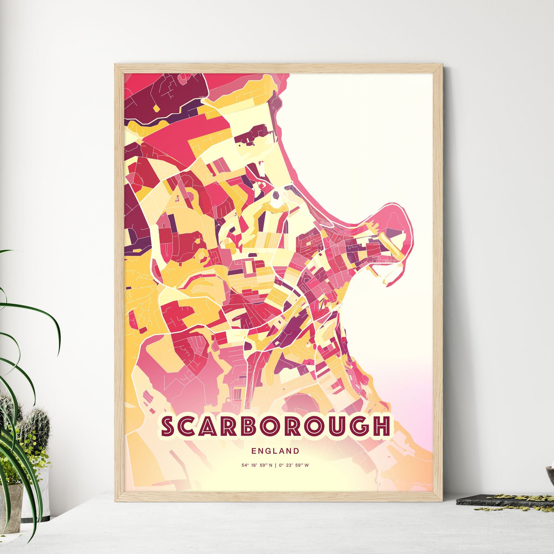 Colorful Scarborough England Fine Art Map Hot Red