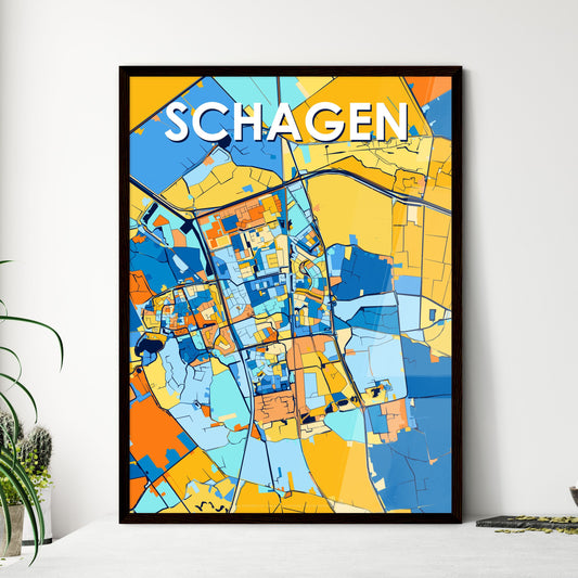 SCHAGEN NETHERLANDS Vibrant Colorful Art Map Poster Blue Orange