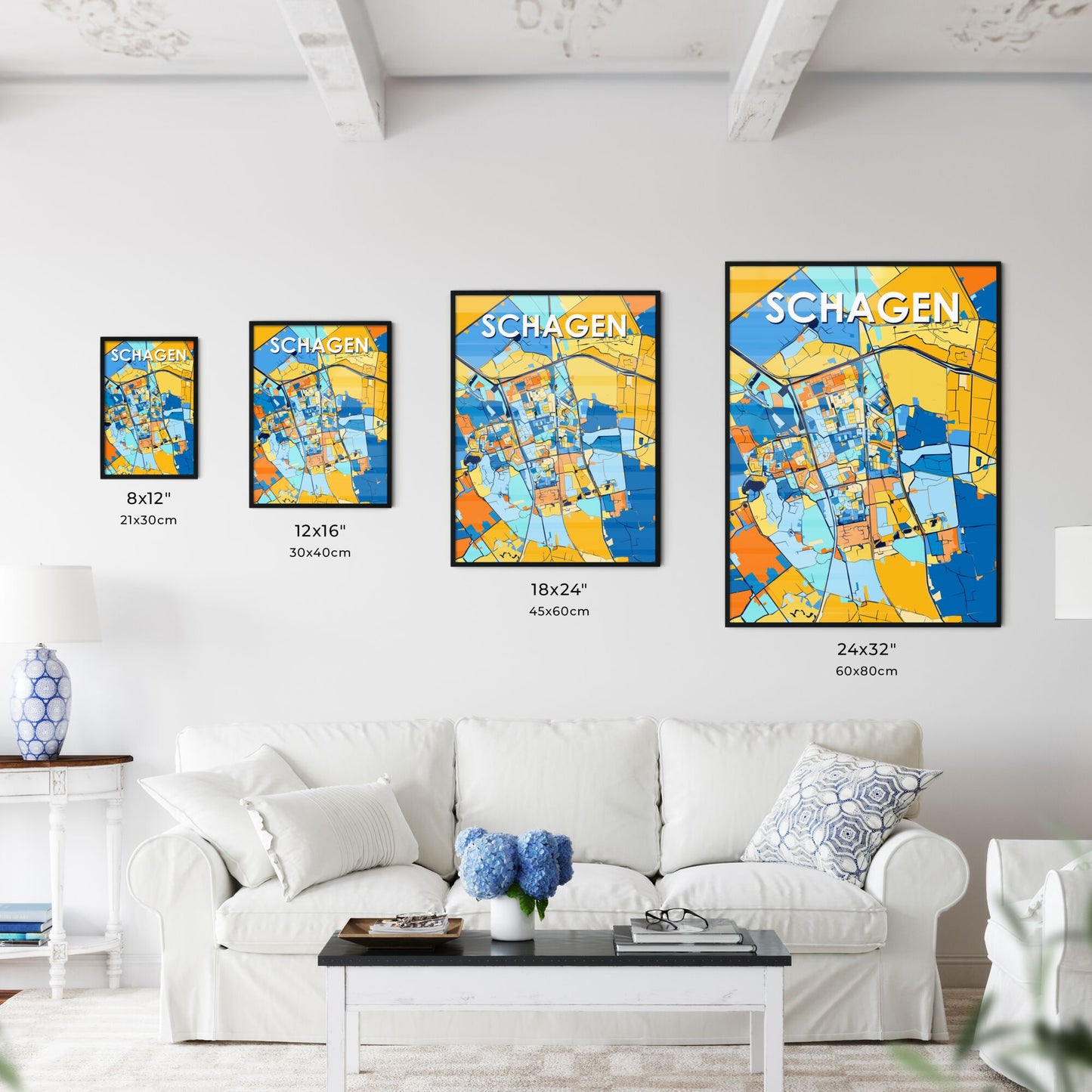 SCHAGEN NETHERLANDS Vibrant Colorful Art Map Poster Blue Orange