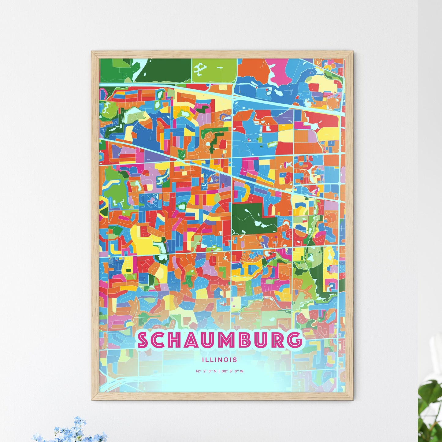Colorful Schaumburg Illinois Fine Art Map Crazy Colors