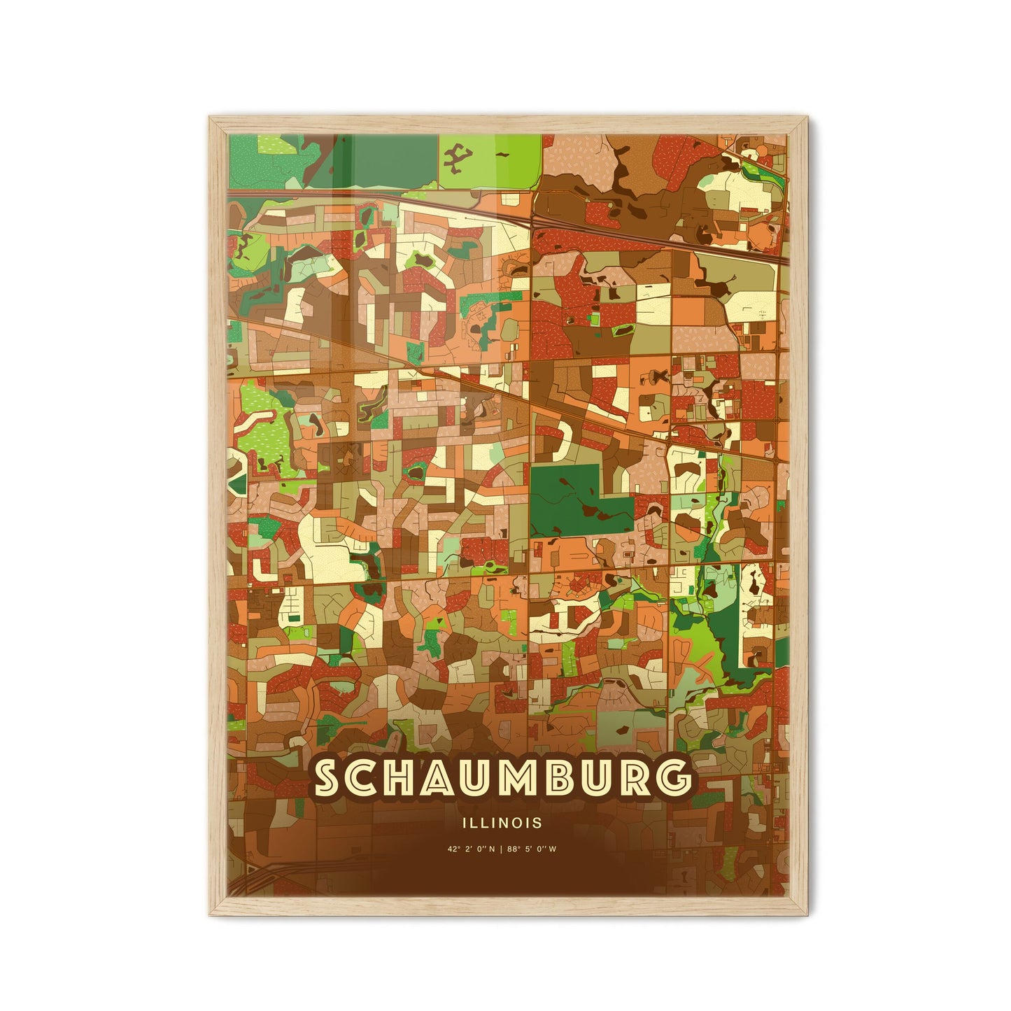 Colorful Schaumburg Illinois Fine Art Map Farmhouse