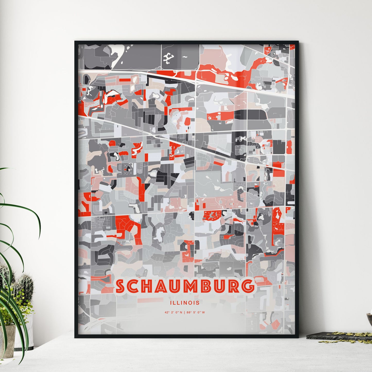 Colorful Schaumburg Illinois Fine Art Map Modern Expressive