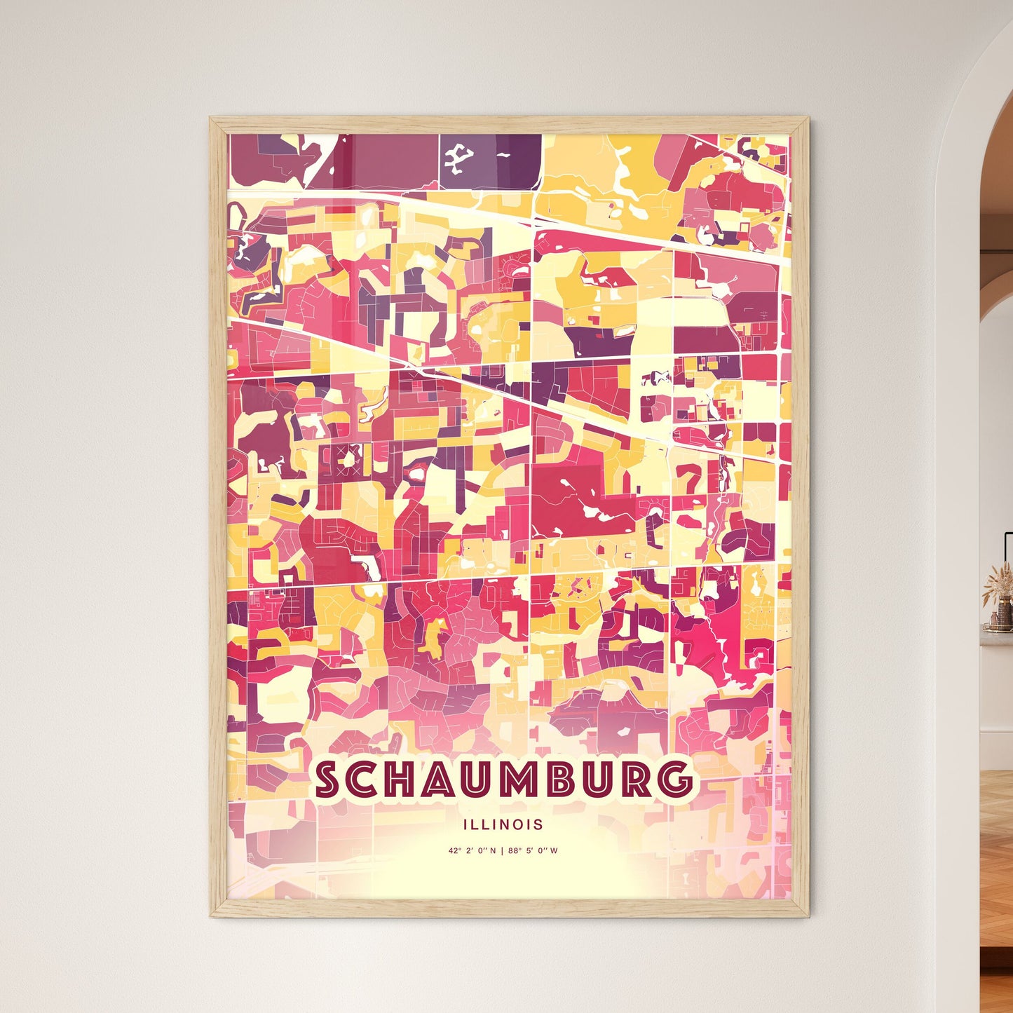 Colorful Schaumburg Illinois Fine Art Map Hot Red