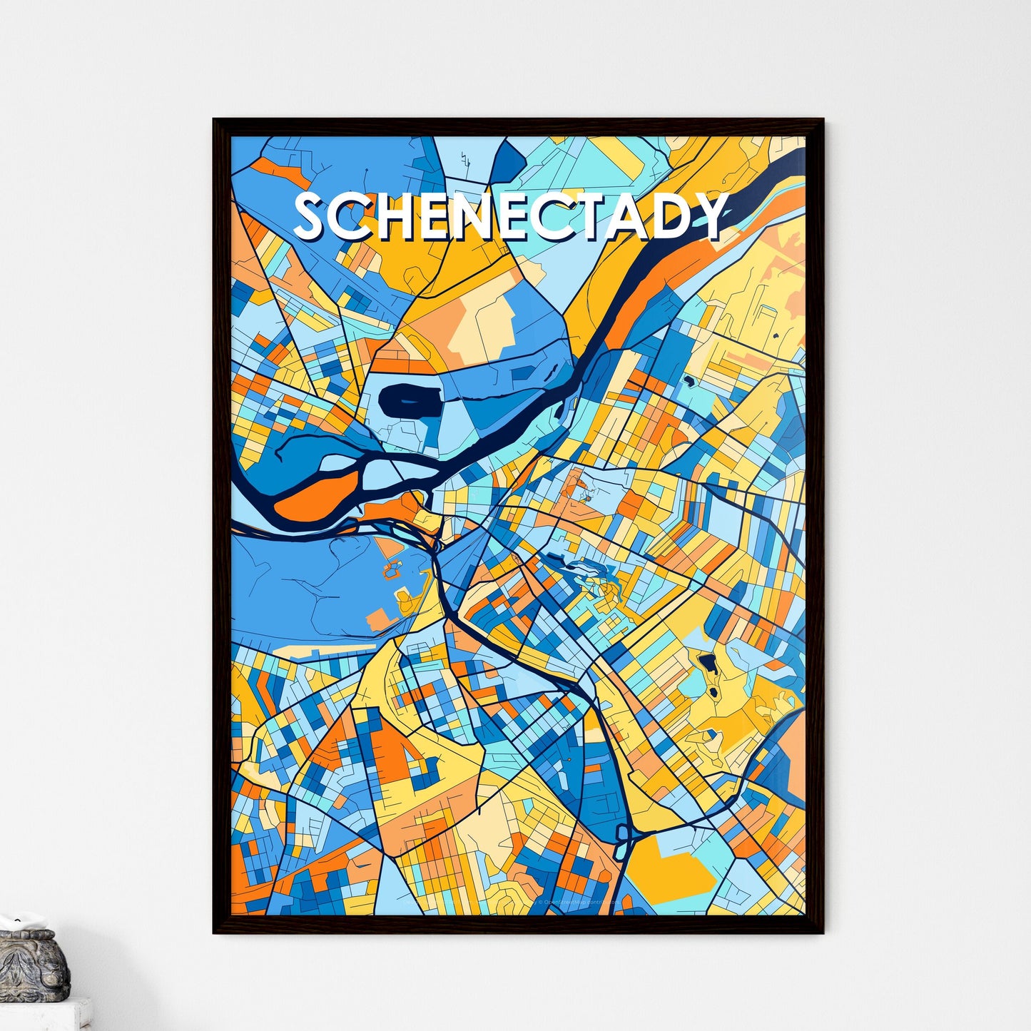 SCHENECTADY NEW YORK Vibrant Colorful Art Map Poster Blue Orange