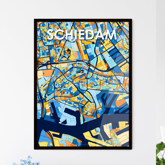 SCHIEDAM NETHERLANDS Vibrant Colorful Art Map Poster Blue Orange