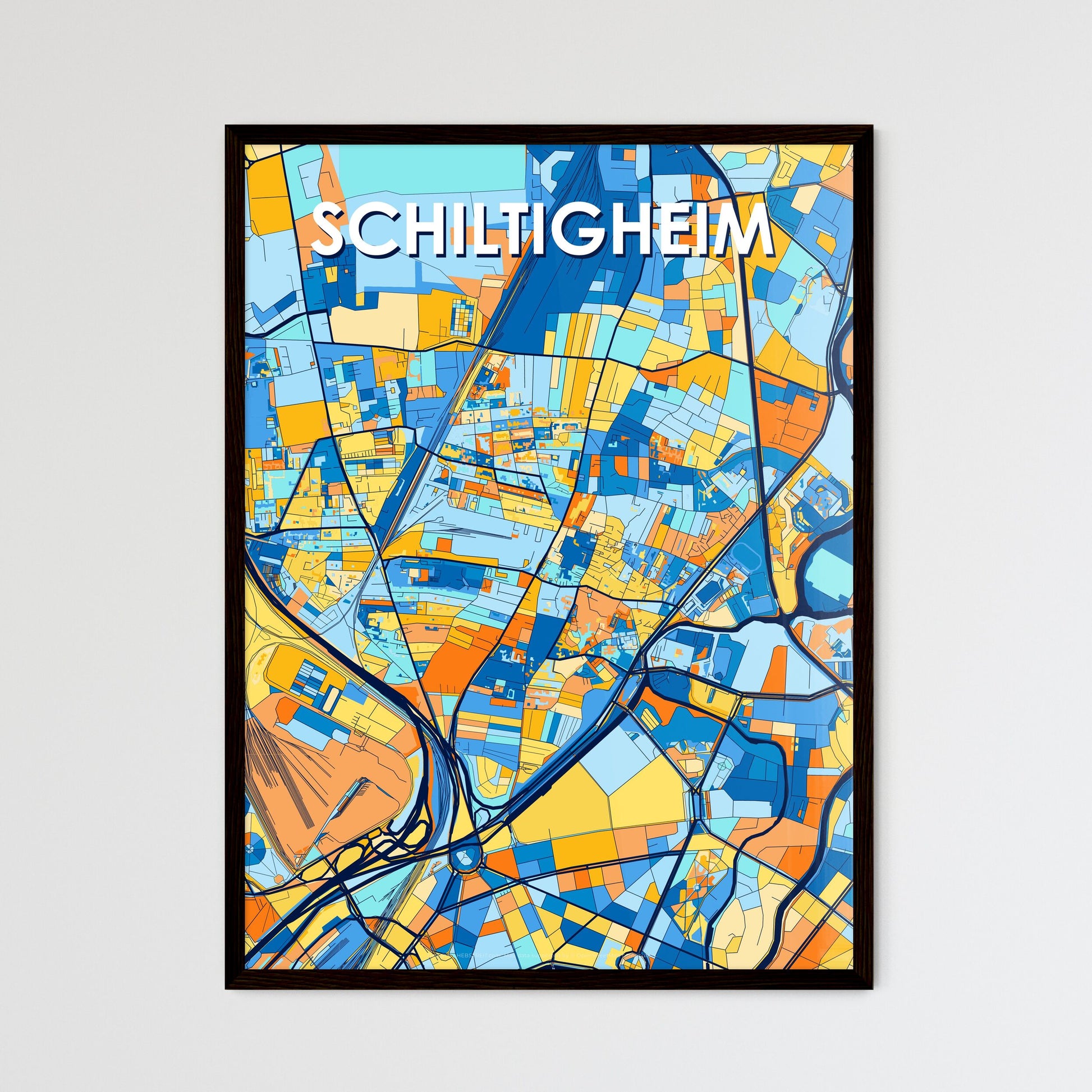 SCHILTIGHEIM FRANCE Vibrant Colorful Art Map Poster Blue Orange