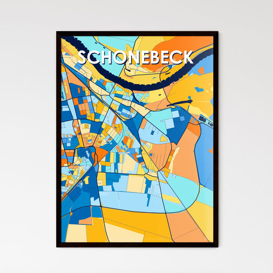 SCHONEBECK GERMANY Vibrant Colorful Art Map Poster Blue Orange