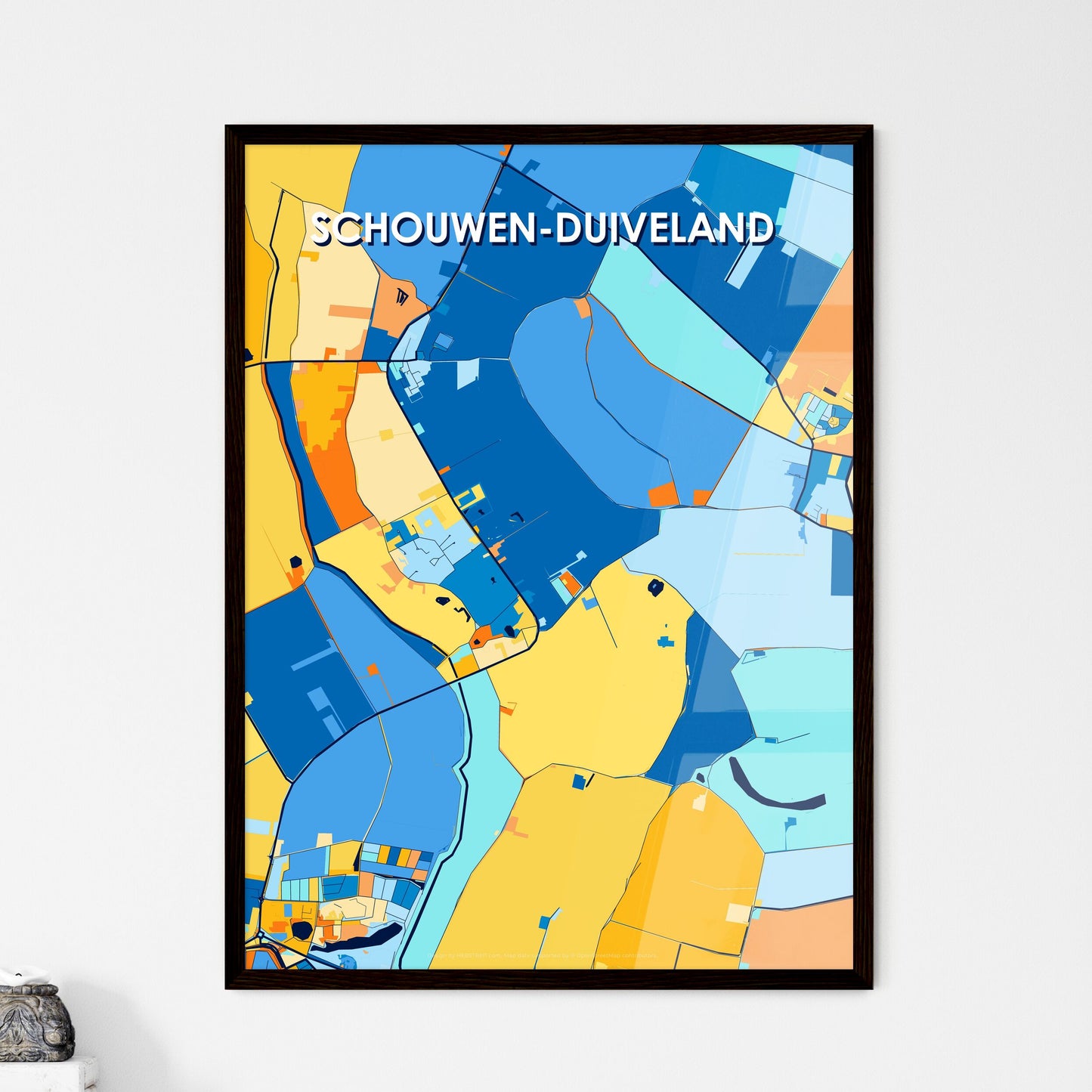 SCHOUWEN-DUIVELAND NETHERLANDS Vibrant Colorful Art Map Poster Blue Orange