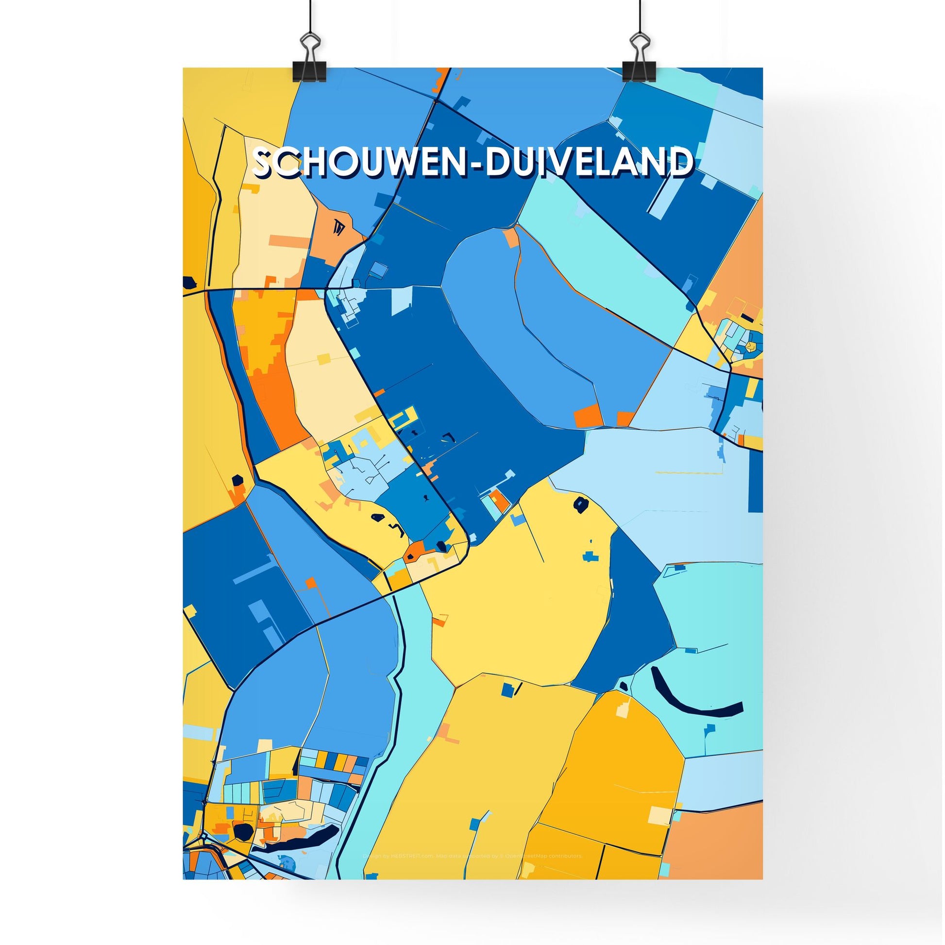 SCHOUWEN-DUIVELAND NETHERLANDS Vibrant Colorful Art Map Poster Blue Orange