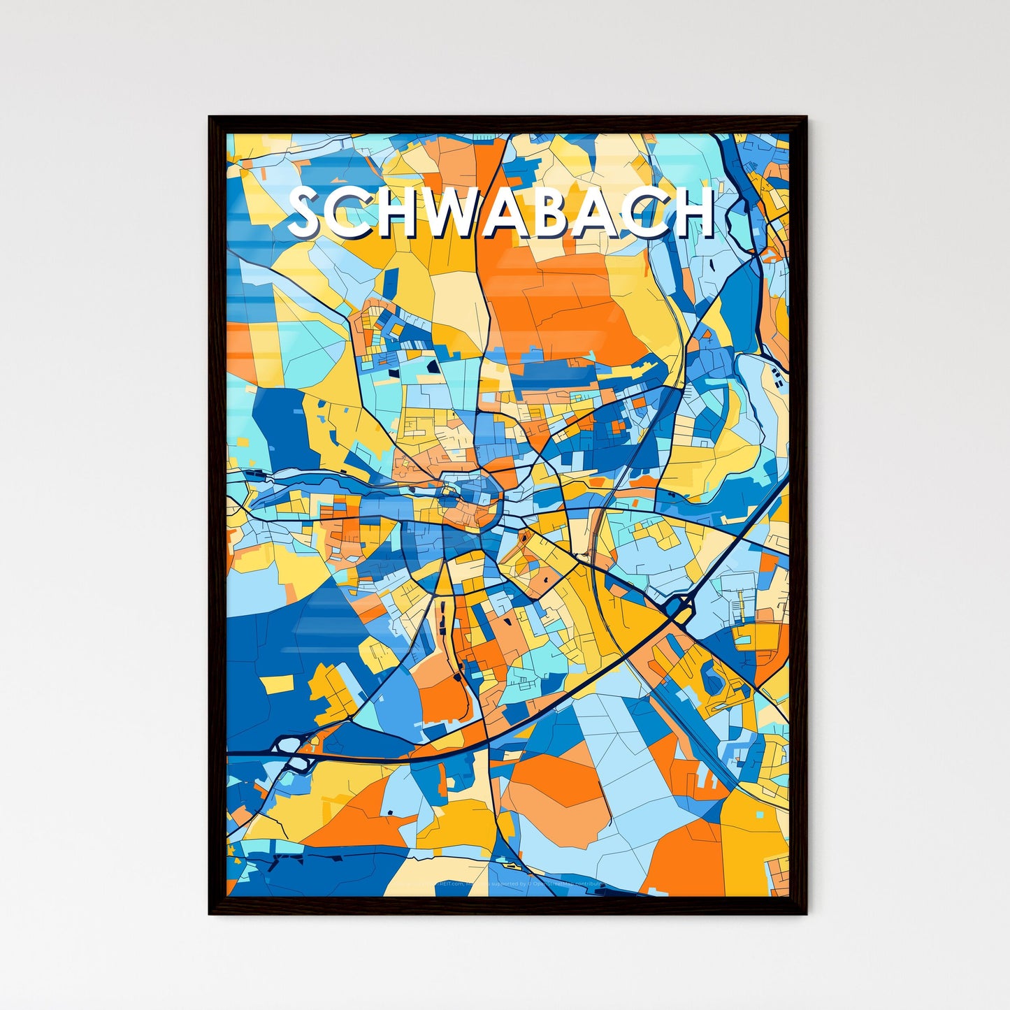 SCHWABACH GERMANY Vibrant Colorful Art Map Poster Blue Orange