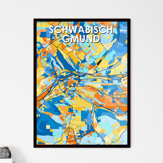 SCHWABISCH GMUND GERMANY Vibrant Colorful Art Map Poster Blue Orange