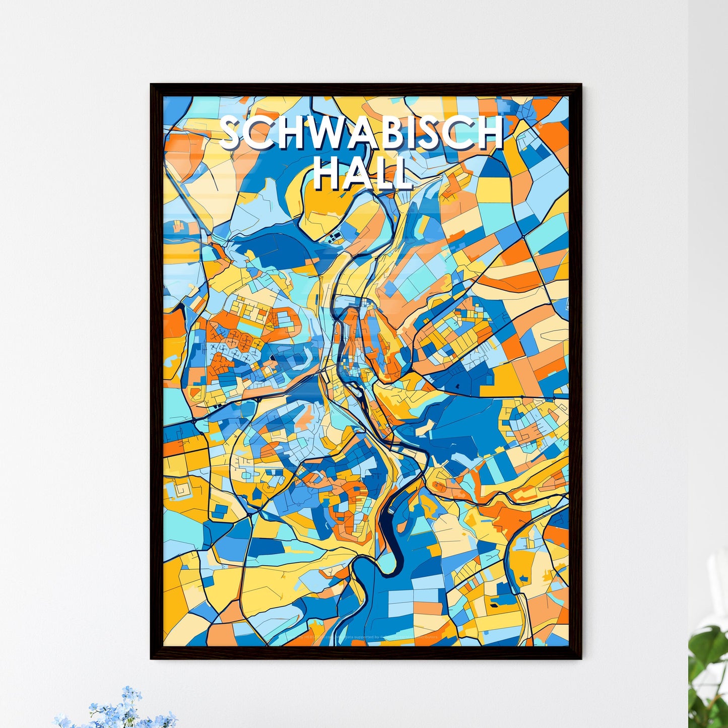 SCHWABISCH HALL GERMANY Vibrant Colorful Art Map Poster Blue Orange